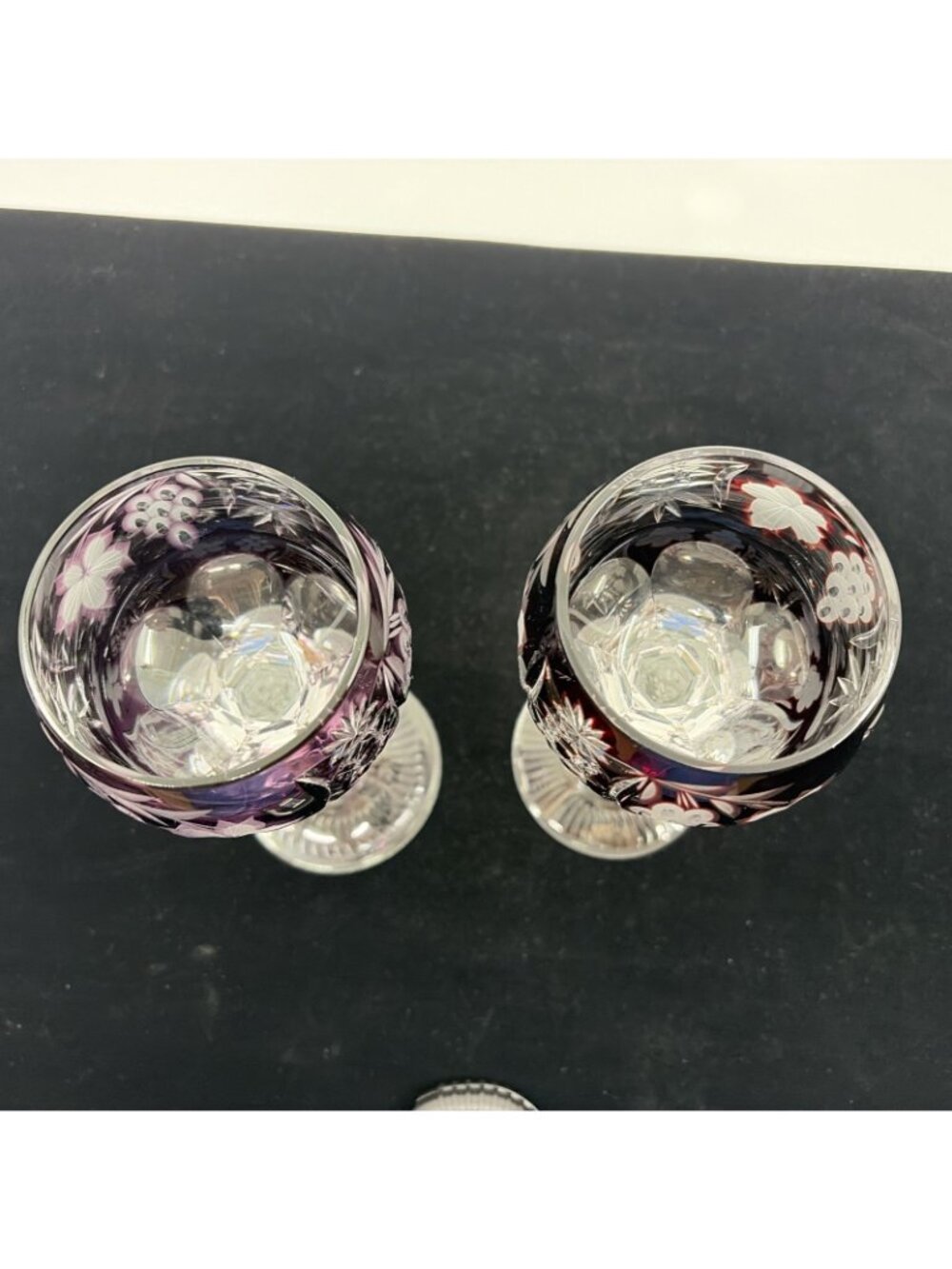 2 Ajka Marsala Tall Hock Wine Glasses Cut to Clear Ruby Red Amethyst 8" Vintage - Picture 7 of 8
